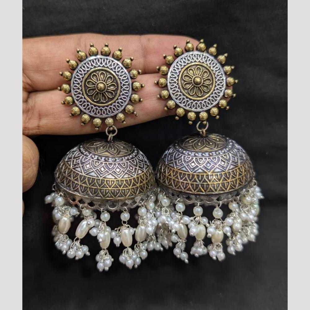 SNERA 2 Tone Plated Pearl Jhumki Earrings for Women