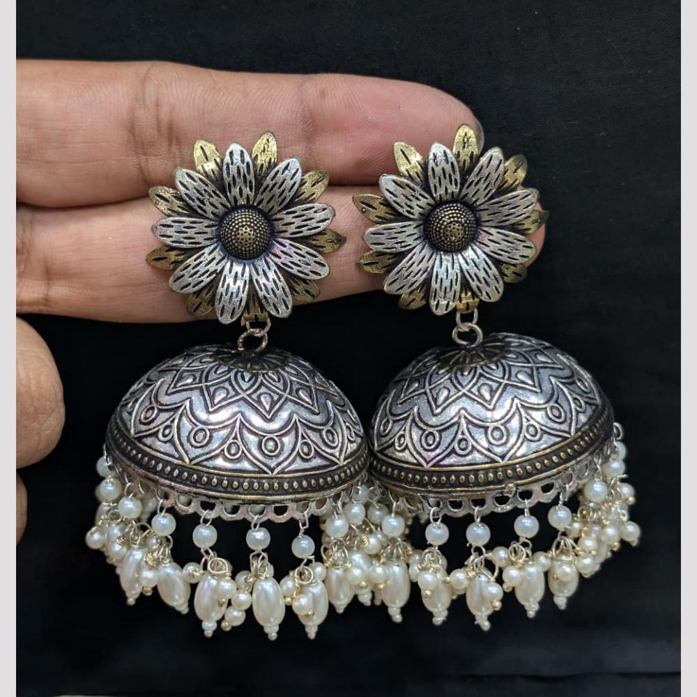 SNERA 2 Tone Plated Pearl Jhumki Earrings for Women