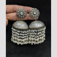 SNERA Oxidised Plated Pota Stone And Pearl Jhumki Earrings for Women