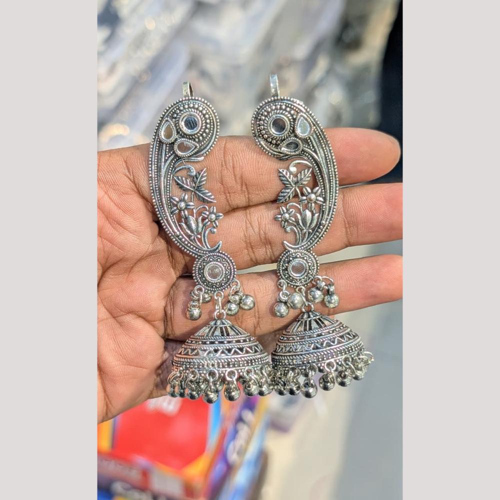 SNERA Vintage Oxidised Plated Mirror Earcuff Jhumki Earrings for Women