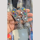 SNERA Vintage Oxidised Plated Pota Stone Earcuff Jhumki Earrings for Women
