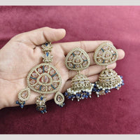 SNERA Wedding Wear Crystal Stone And Pearl Jhumki Earrings With Maangtikka