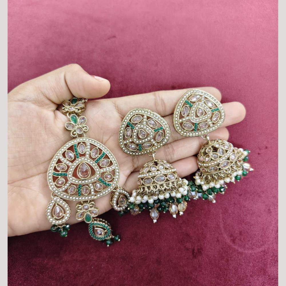 SNERA Wedding Wear Crystal Stone And Pearl Jhumki Earrings With Maangtikka