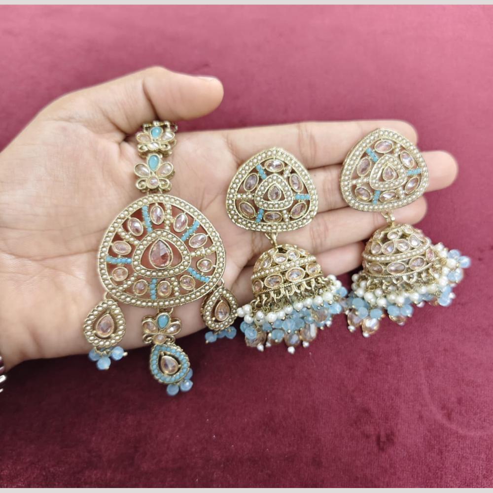 SNERA Wedding Wear Crystal Stone And Pearl Jhumki Earrings With Maangtikka