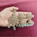 SNERA Wedding Wear Crystal Stone And Pearl Jhumki Earrings With Maangtikka