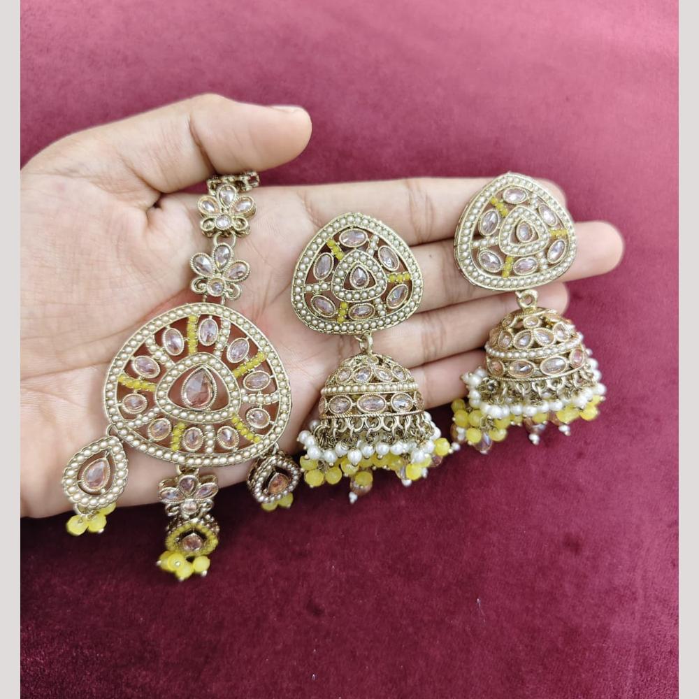 SNERA Wedding Wear Crystal Stone And Pearl Jhumki Earrings With Maangtikka