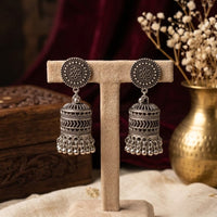 SNERA Vintage Oxidised Plated Pearl Jhumki Earrings for Women