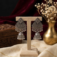 SNERA Vintage Oxidised Plated Pearl Jhumki Earrings for Women