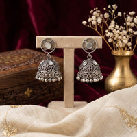 SNERA Vintage Oxidised Plated Mirror Jhumki Earrings for Women