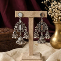 SNERA Vintage Oxidised Plated Mirror Jhumki Earrings for Women