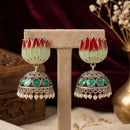 SNERA Vintage Oxidised Plated Meenakari Pearl Lotus Jhumki Earrings for Women