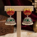 SNERA Vintage Oxidised Plated Meenakari Pearl Lotus Jhumki Earrings for Women