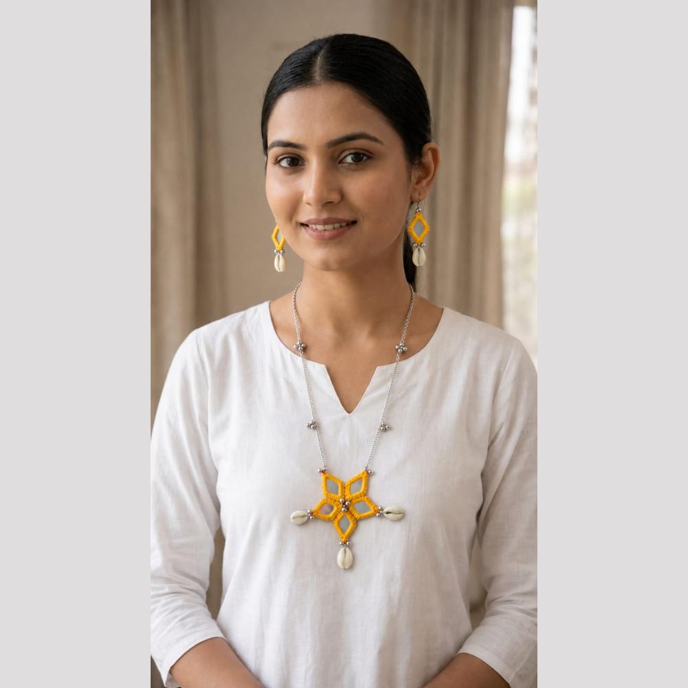 SNERA Mirror And Shell Embellished Ethnic Necklace Set