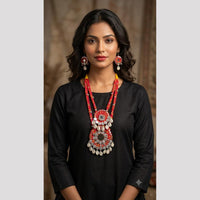 SNERA Mirror And Shell Embellished Ethnic Double Necklace Set