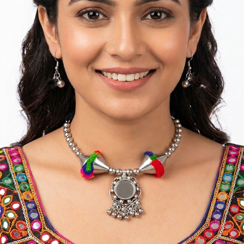 SNERA Mirror And Pearl Embellished Ethnic Necklace Set