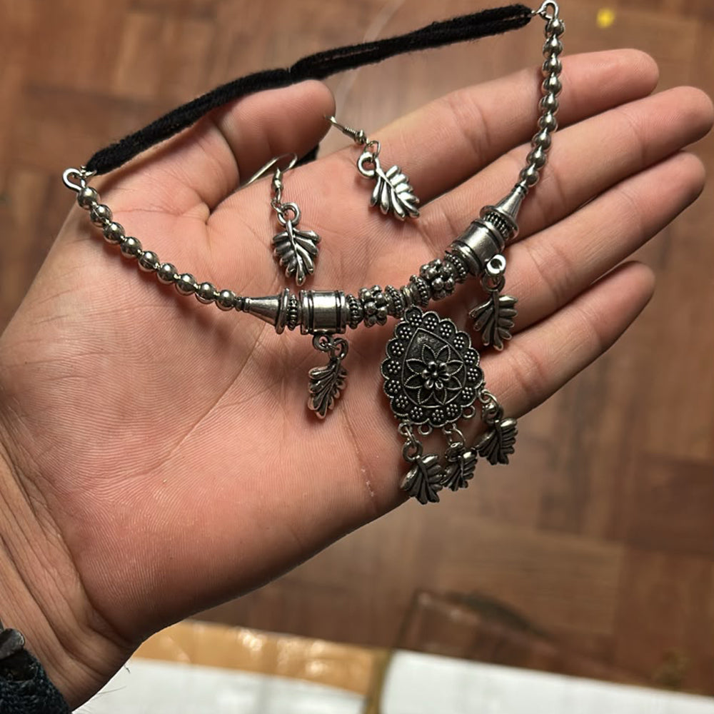 SNERA Stylish Oxidised Plated Beads Necklace Set 