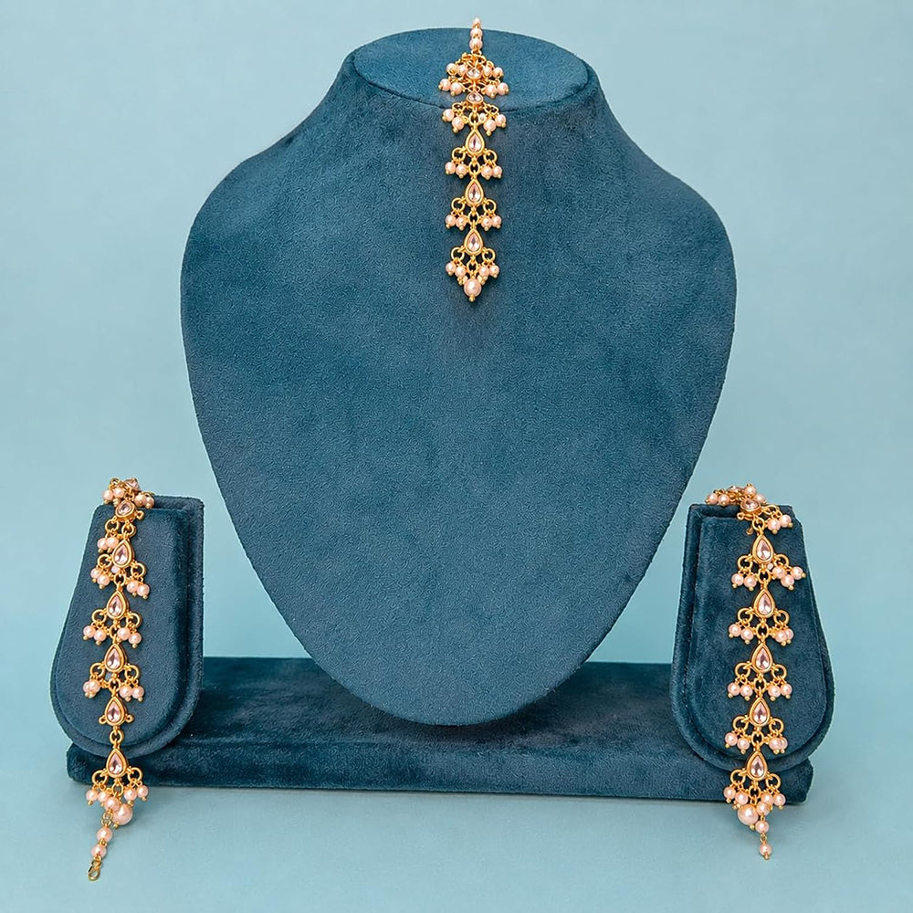 SNERA Ethnic Kundan Stone And Pearl Earrings With Maangtikka
