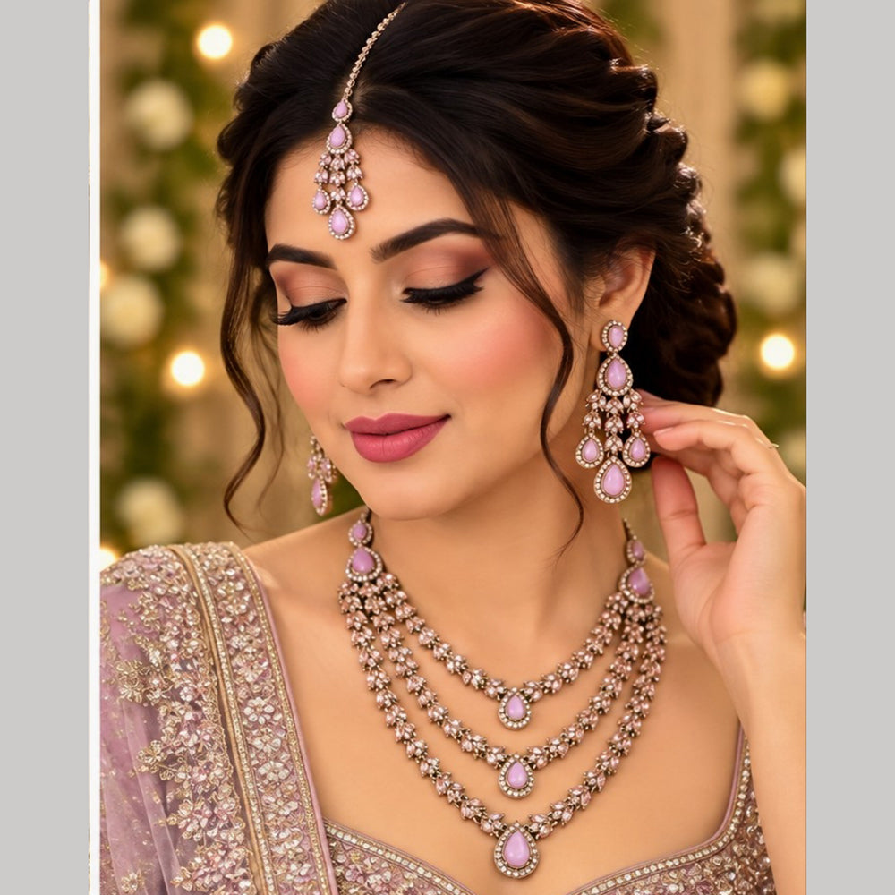 SNERA Ethnic Pota Stone Multi Layer Necklace Set