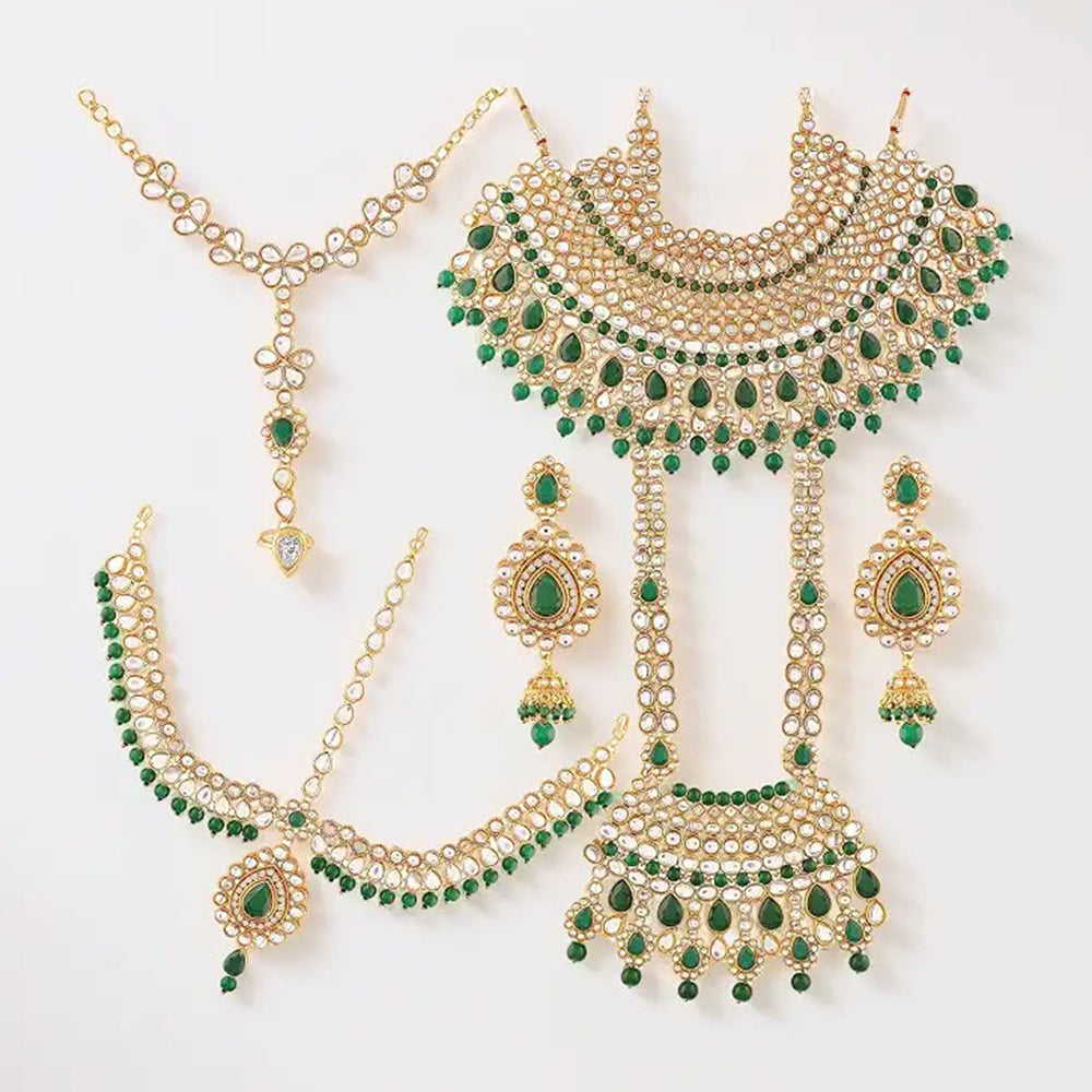 SNERA Premium Kundan Stone And Beads Semi Bridal Necklace Set for Women