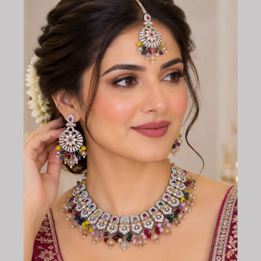 SNERA Elegant Crystal Stone Beads And Pearl Necklace Set Women