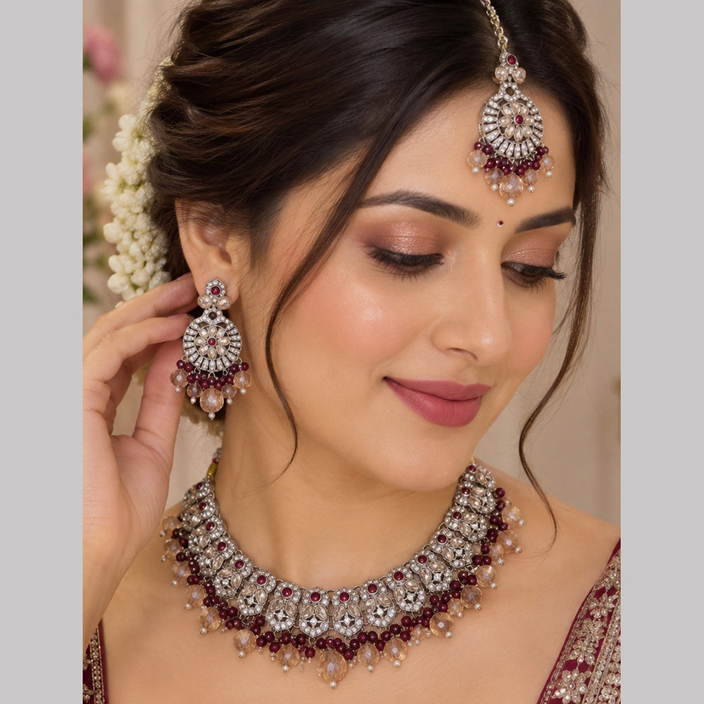 SNERA Elegant Crystal Stone Beads And Pearl Necklace Set Women