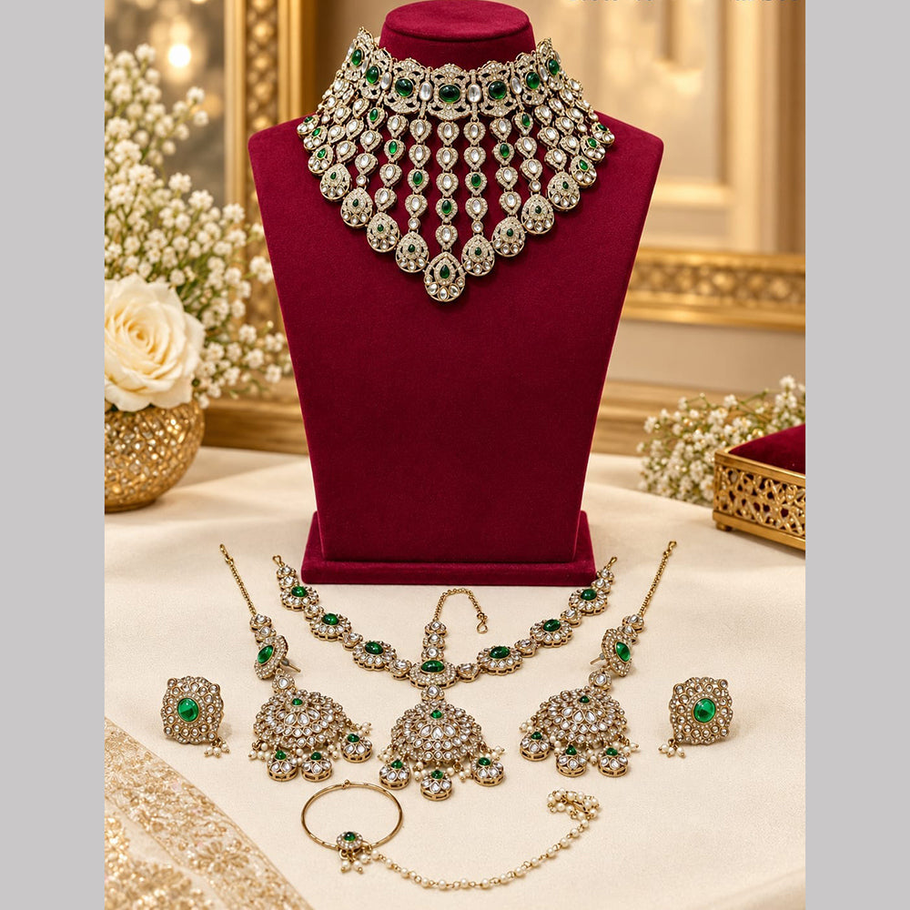SNERA Premium Kundan Stone And Beads Semi Bridal Necklace Set for Women