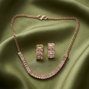 Urthn Rose Gold Plated Sparkling Crystal Stone Necklace Set