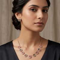Urthn Rose Gold Plated Sparkling Crystal Stone Necklace Set(Pack of 6)