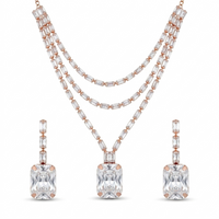 Urthn Elegant Rose Gold Plated Crystal Stone Necklace Set(Pack of 3)