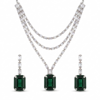Urthn Silver Plated Sparkling Crystal Stone Necklace Set(Pack of 3)