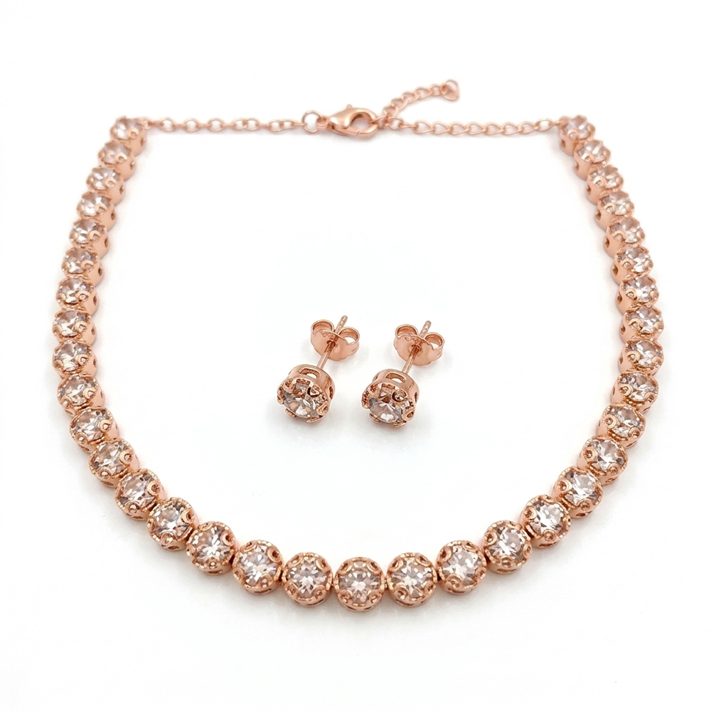 Urthn Rose Gold Plated Sparkling Crystal Stone Necklace Set(Pack of 6)