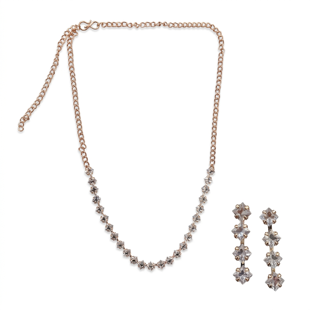 Urthn Pack Of 3 Austrian Stone Rose Gold Plated Necklace Set