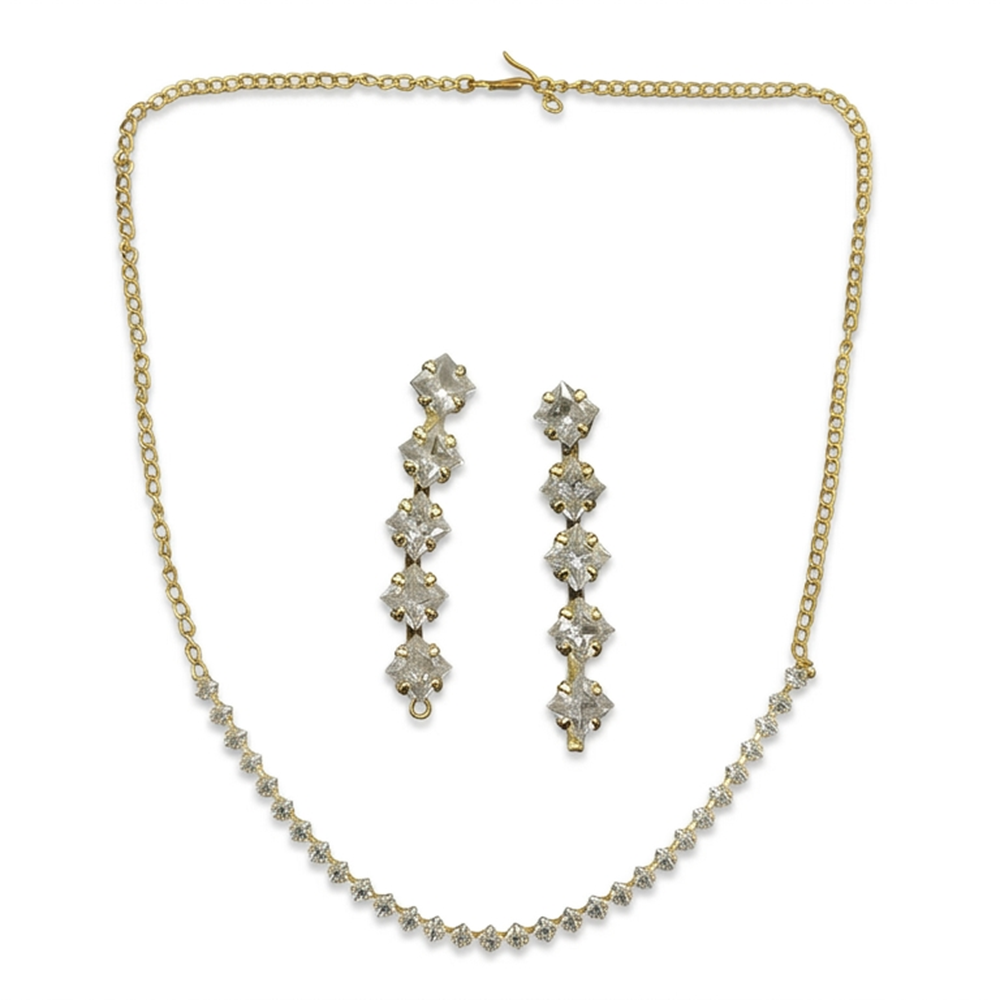 Urthn Pack Of 3 Austrian Stone Gold  Plated Necklace Set