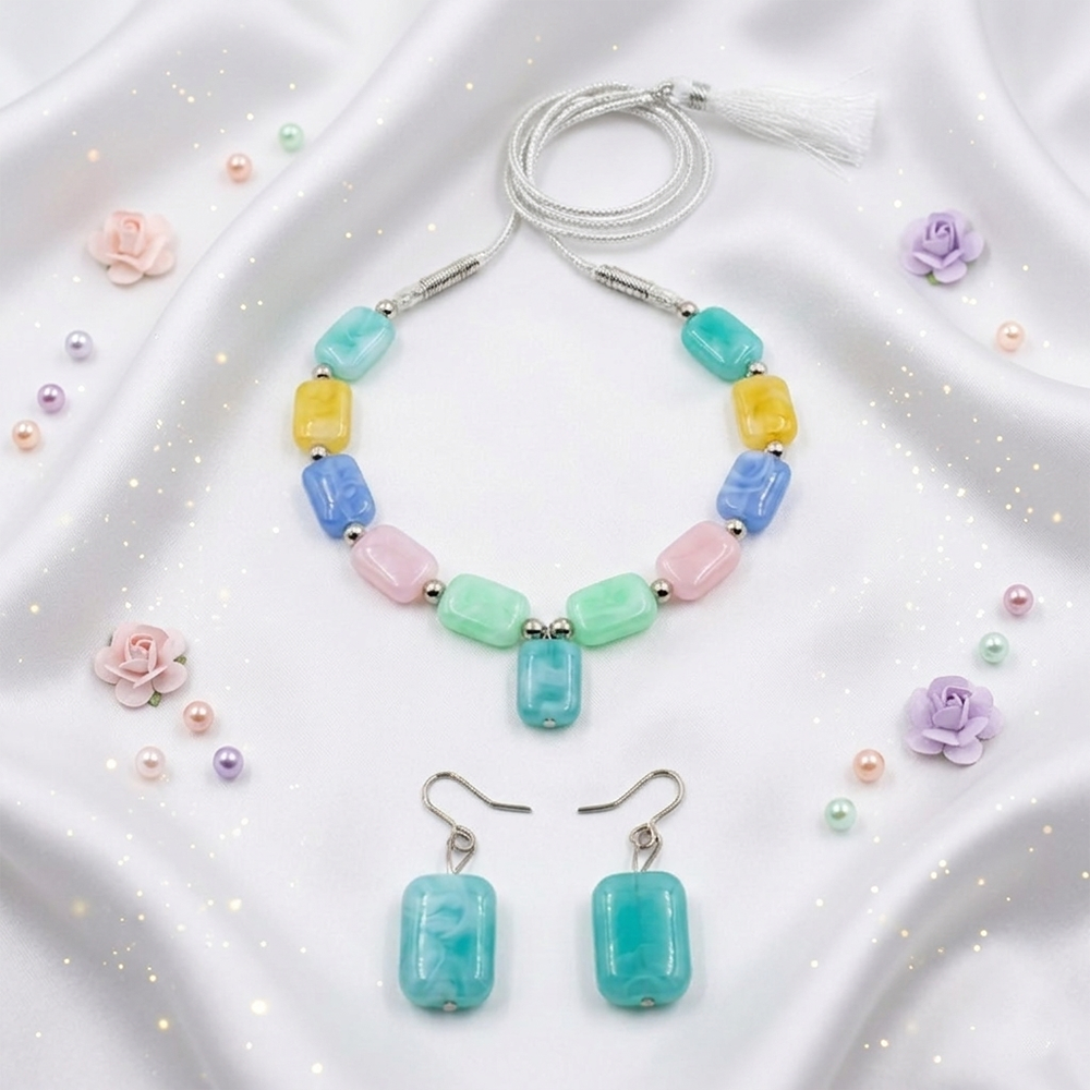 Urthn Colorful Kids Necklace Set with Pearl Beads (Assorted Color)(Pack of 6)