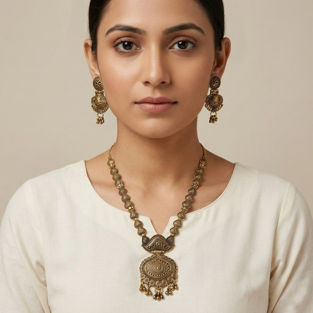 Urthn South Indian Style Antique Gold Plated Pearl Necklace Set  (Pack of 6)
