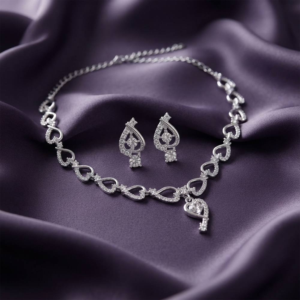 Darshana Jewels Sparkling Austrian Stone Jewellery Set with Earrings (Set of 3)