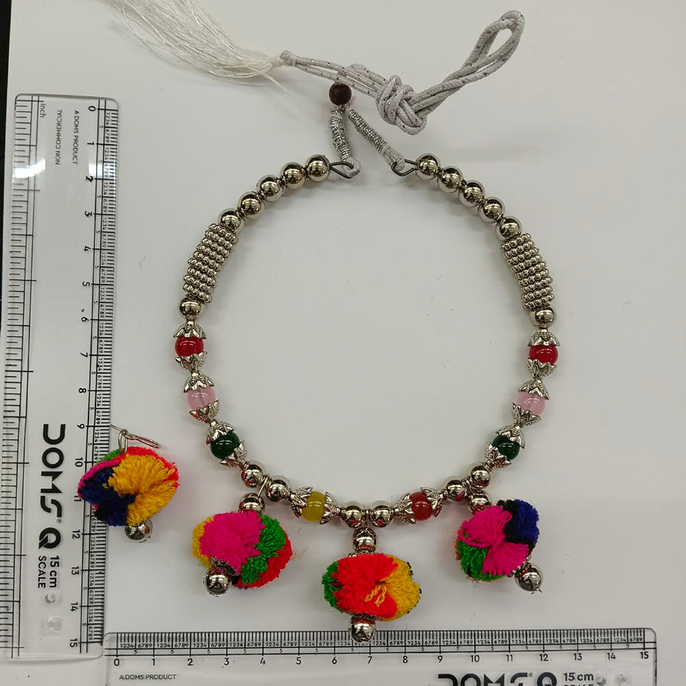 Urthn Traditional Oxidised Silver Tone Pom Pom Necklace Set for women(Pack Of 3)