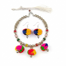 Urthn Traditional Oxidised Silver Tone Pom Pom Necklace Set for women(Pack Of 3)