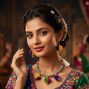 Urthn Traditional Oxidised Silver Tone Pom Pom Necklace Set for women