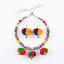 Urthn Traditional Oxidised Silver Tone Pom Pom Necklace Set for women(Pack Of 3)