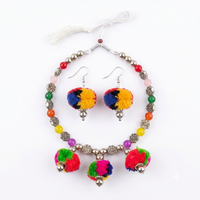 Urthn Traditional Oxidised Silver Tone Pom Pom Necklace Set for women(Pack Of 3)