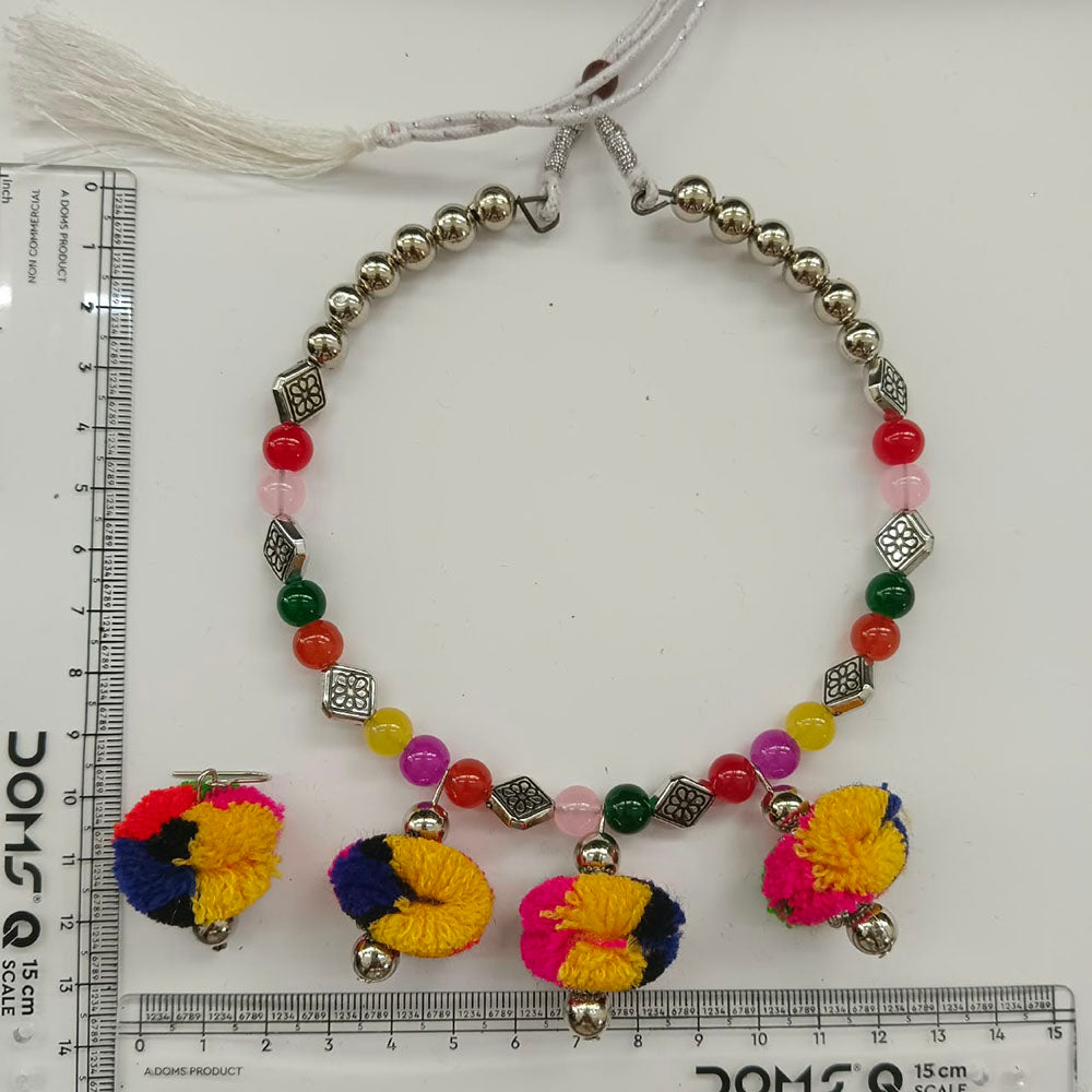 Urthn Traditional Oxidised Silver Tone Pom Pom Necklace Set for women(Pack Of 3)