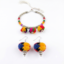 Urthn Traditional Oxidised Silver Tone Pom Pom Necklace Set for women(Pack Of 3)