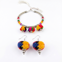 Urthn Traditional Oxidised Silver Tone Pom Pom Necklace Set for women(Pack Of 3)