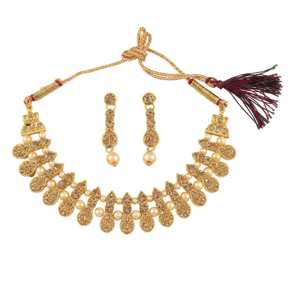 Urthn Gold Plated Pearl & Crystal Necklace Set for Women Traditional Jewellery (pack Of 3)
