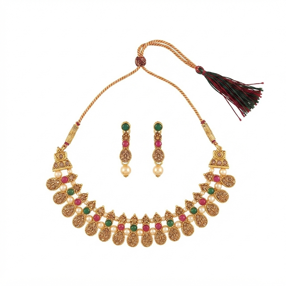 Urthn Gold Plated Pearl & Crystal Necklace Set for Women Traditional Jewellery (pack Of 3)