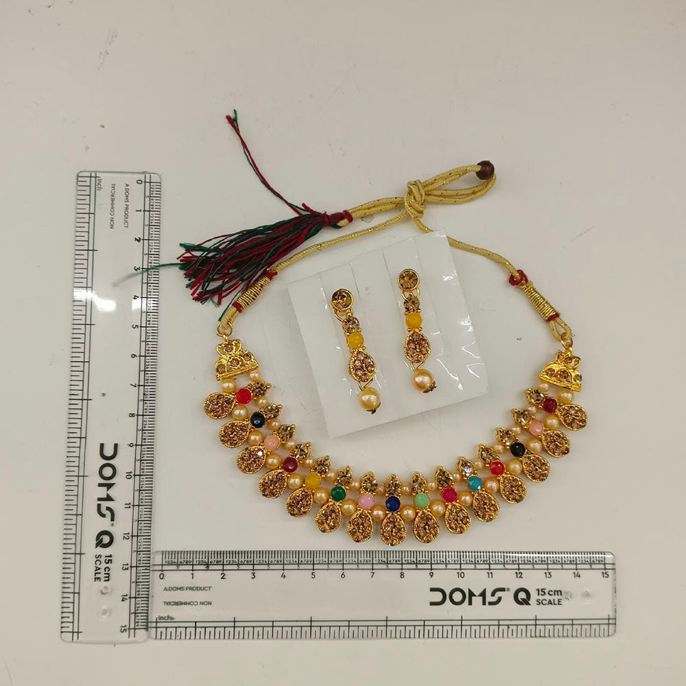 Urthn Gold Plated Pearl & Crystal Necklace Set for Women Traditional Jewellery (pack Of 3)