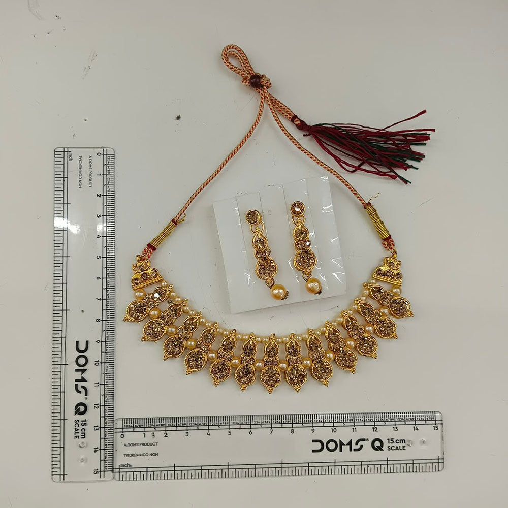 Urthn Gold Plated Pearl & Crystal Necklace Set for Women Traditional Jewellery (pack Of 3)