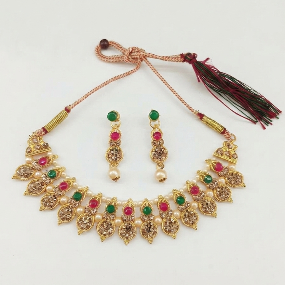 Urthn Gold Plated Pearl & Crystal Necklace Set for Women Traditional Jewellery (pack Of 3)
