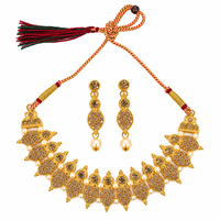 Urthn Gold Plated Pearl & Crystal Necklace Set for Women Traditional Jewellery (pack Of 3)